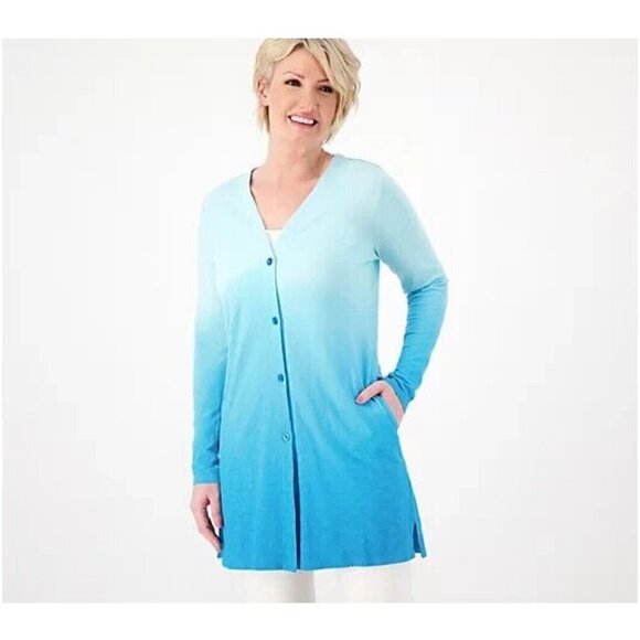 Denim & Co. By the Beach Dip Dye Knit Cardigan Light Agua,2X - Picture 1 of 1
